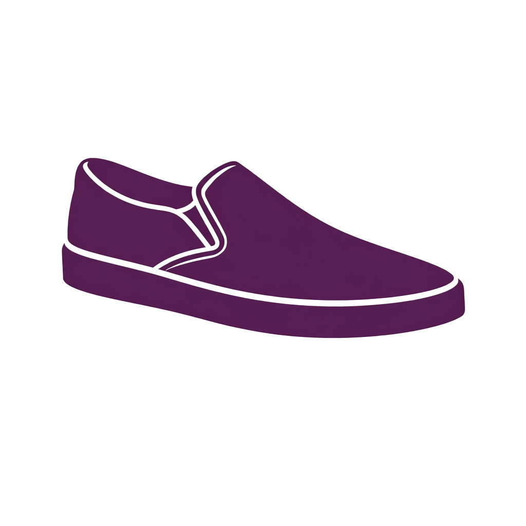 AI-generated social media post sample featuring a white slip-on sneaker, in Klinchapp's brand purple line-art style